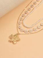 Ensemble de 3 colliers personnalisables avec pendentifs en forme de cœur bohème, perles d'imitation et fleurs marguerites, en alliage, bijoux de fête pour femmes