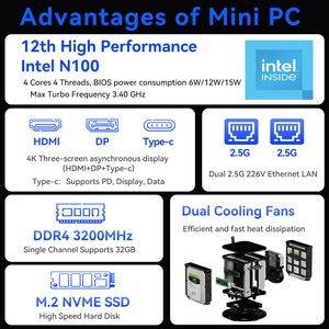 Xcy NAS Mini PC tường lửa Intel N100 RY Zen 5825u N150 DDR4 M.2 NVMe 2.5g <span class=keywords><strong>Ethernet</strong></span> wifi6 hỗ trợ freenas RAID pfsense Bộ định tuyến OS - Product Image 2