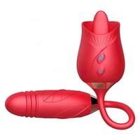 Vibromasseur Dildo Rose avec fonction de poussée, stimulateur du point G, 10 modes de succion pour stimulation clitoridienne, des mamelons et double stimulation anale