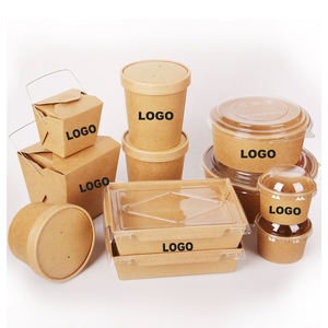Conteneur alimentaire haut de gamme compostable, logo personnalisé, vente en gros, bol à salade en papier kraft, boîte à lunch biodégradable, durable - Product Image 1