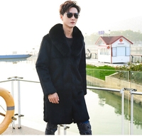 Manteau en fourrure véritable pour homme YR1225, véritable fourrure de lapin avec col en fourrure de renard