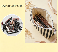 Nouvelle Trousse de Maquillage Classique en Toile Imprimée à Rayures avec Fermeture Éclair, Sac de Rangement Cosmétique Portable Résistant à l'Eau