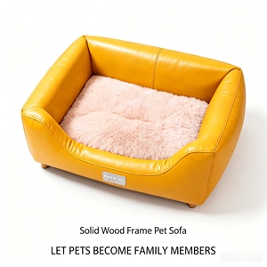 Modern Aesthetic Design Solid Wood <b>Frame</b> Leather Cat <b>Bed</b> Washable <b>Raised</b> Indoor Luxury Pet Sleeping <b>Bed</b> <b>For</b> Small Dogs - Product Image 1