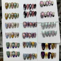 Faux ongles en acrylique 3D œil de chat faits à la main, forme amande, courts, réutilisables, vente en gros, aléatoires