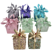 Boîte cadeau de Noël décorative avec paillettes et sequins, base d'arbre de 11,5 cm et 14 cm, présentoir au sol, vente en gros OEM