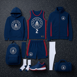 Conjunto de Uniforme de Baloncesto Unisex, Sudadera con Capucha, Jersey, Pantalones Cortos, Calcetines, Zapatos, Bolsa de Deporte, Impresión Personalizada con Nombre del Equipo, 100% Poliéster, Todas las Temporadas - Product Image 1