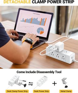 Multipresa da Scrivania con Morsetto, 1700 <span class=keywords><strong>Joule</strong></span>, 9 Prese e 4 USB, Presa Elettrica Rimovibile con Morsetto - Product Image 6