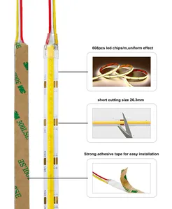 شريط ليد أبيض ثنائي IP20 14 وات CRI90 DC12V 24 فولت 10 مم FPC بضمان 3 سنوات 608 مصباح led 2700K إلى 6500K cct cob
