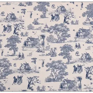Горячая Распродажа OEM французский эскиз хлопчатобумажная синяя ткань с принтом jouy для платья