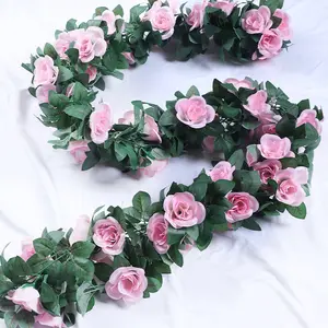 Cerca artificial para pendurar na parede, flores artificiais com 16 cabeças, videiras rosas para decoração de jardim e hotel ao ar livre, atacado