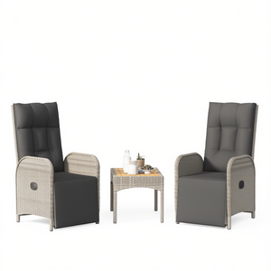 Sillas Reclinables de Ratán Sintético para Patio con Cojines Color Gris, Muebles de Jardín para Exteriores, Estilo Moderno y Contemporáneo - Product Image 1