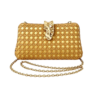 Pochette élégante en rotin tressé pour femme, sac de soirée en forme de feuille, sac à main vintage en rotin tressé avec chaîne amovible pour occasions formelles - Product Image 6