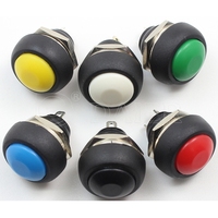 Sakelar Tombol Tekan Momentary 12mm OFF-(ON) 1NO 3A 250V Mini Bulat Plastik dengan Terminal Solder Bola Warna-warni