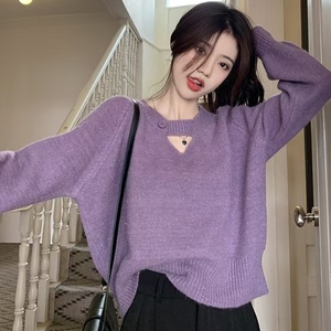 Women's Fashion <b>Long</b> <b>Sleeve</b> Soft <b>Crochet</b> <b>Top</b> V-Neck Solid Color Design Breathable Wholesale New Products Sweaters - Product Image 4
