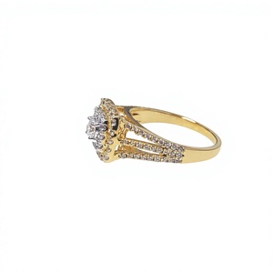 14K Solid Yellow Gold Plated Round Cut Halo Moissanite Engagement <b>Ring</b> <b>Split</b> Shank Bridal <b>Ring</b> for Women - Product Image 2