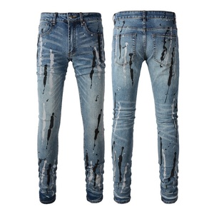 Nuovi Arrivi Jeans <span class=keywords><strong>Uomo</strong></span> Amiry di Alta Qualità Slim Fit <span class=keywords><strong>Pantaloni</strong></span> in Denim Vintage High Street Strappati Casual Effetto Invecchiato a Gamba Dritta in Cotone - Product Image 3