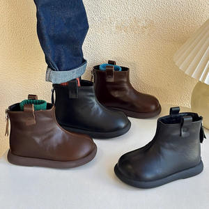 Meisjeslaarzen Winter Plus fluwelen kinderprinses leren laarzen Jongens lederen Martins Babykatoenen laarzen met zachte bodem Tide - Product Image 6