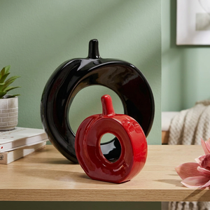Modern Ceramic Apple Vase Set Decorative Hollow Tabletop Flower Vase for Living Room Bedroom Office Home Decor Red & Black - Product Image 6