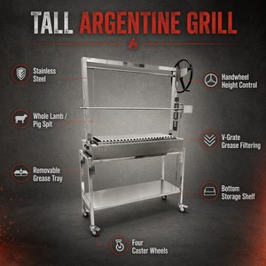 Griglia Santa Maria da 1250mm, Barbecue Tradizionale <span class=keywords><strong>Argentino</strong></span>, Girarrosto Professionale in Acciaio Inox per Agnello Intero - Product Image 2