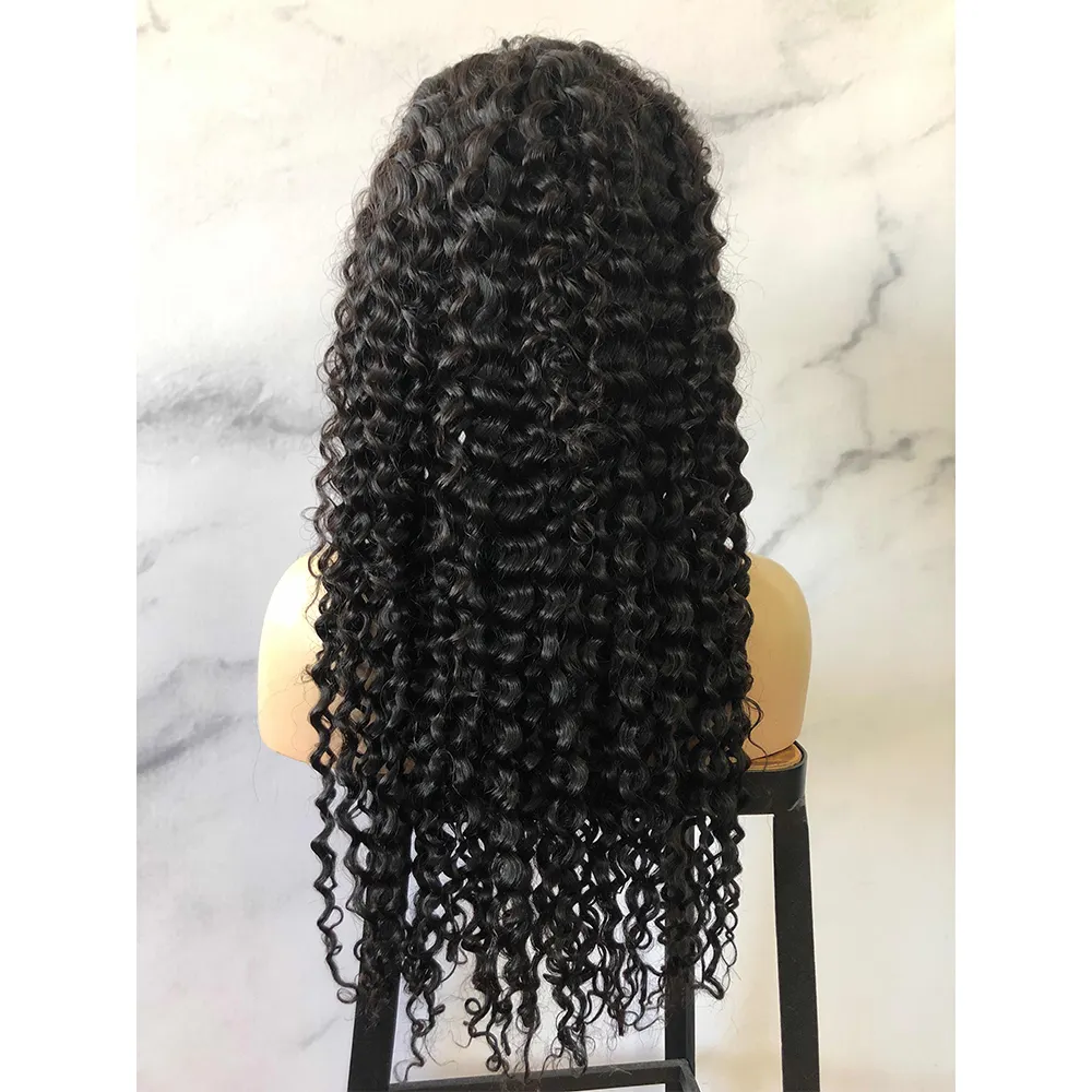 Peruvian Deep Curly Human Hair Full Lace Wig Preplucked Raw Bresilienne Dark Brown Lace Front Wig Dropshipping