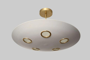Lustre suspendu concave en laiton à six lumières, fait main, style Sputnik, moderne du milieu du siècle, pour la maison, le bureau, LED - Product Image 3