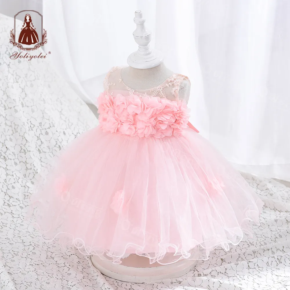 Baby Girl Flower Dress Toddler Ruffle Petals Ball Gown Sleeveless Baby Girl Birthday Dresses Wedding