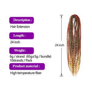 Vente en gros 24 pouces pré bouclé <span class=keywords><strong>Crochet</strong></span> cheveux 10 brins droite Boho boîte tresse Double extrémité dreads serrure extension de cheveux - Product Image 2