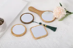 Vente chaude Miroir en bois écologique Design carré rond Miroir cosmétique de poche Miroir de maquillage