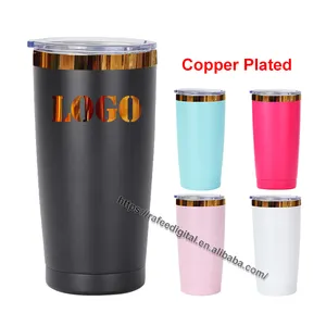 Wholesale 20oz 20 oz Copper Plated Laser Engraved and Black White Powder Coated Stainless Steel Tumbler Cup with Lid and Straw