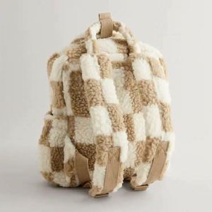 Customized Lambwool Fur <b>Backpack</b> Kids Neutral Check <b>Backpack</b> Kids Plush <b>Backpacks</b> - Product Image 2