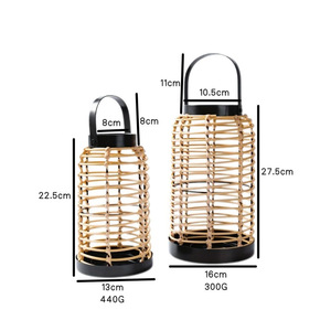 ชุดโคมไฟโบโฮสานมือ LANJO 2 ชิ้น พร้อมที่ใส่เทียน LED ตกแต่ง โคมไฟหวายสานแขวนสีดำทอง สำหรับตกแต่งบ้าน - Product Image 4