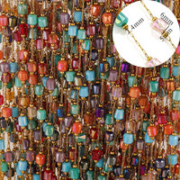 E545 gelang rantai manik-manik berwarna kristal, berlapis emas 18K baja tahan karat baru, gelang kalung rantai kacamata