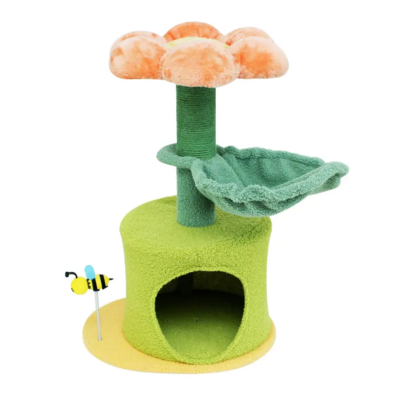 2022 New Design Natural Sisal Cat Scratching Post Flower Cat Tree Tower with Nest Bed