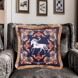 Groothandel Europese Stijl Bedrukt Paard Luipaard Patroon Vierkante Kussensloop Zacht Fluwelen Kussenhoes Met Franje Thuisgebruik - Product Image 2