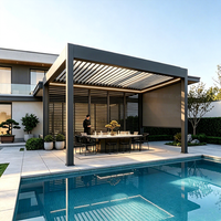 Pergola bioclimatique moderne ouverte avec éclairage LED pour jardin de villa, espace de réception extérieur et salon