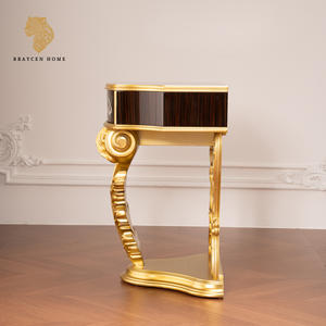 Table <span class=keywords><strong>console</strong></span> vintage en bois massif - Table d'appoint décorative avec incrustations en feuille d'<span class=keywords><strong>or</strong></span> et nacre, table sculptée pour entrée ou salon - Product Image 5