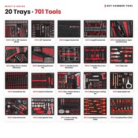 Ensemble d'outils de mécanicien 701 pièces avec 20 plateaux en mousse EVA, clés à douille, pinces à percussion, tournevis, outils de réparation automobile pour armoire à outils