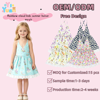 Robe d'été vert menthe à dos croisé et bretelles halter pour enfants, imprimé licorne ailes arc-en-ciel, ourlet à volants et œillets, pour petites filles, robe de plage fluide