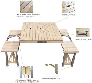 <strong>Folding</strong> <strong>Table</strong> and Chairs Set, Portable Picnic <strong>Table</strong> with 4 Seats for Outdoor Camping Picnic BBQ, Party and <strong>Dining</strong> - Product Image 3