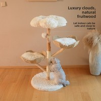 Arbre à chat tout-en-un en bois massif naturel et rotin sisal, design peu encombrant, avec boîte amovible et lavable