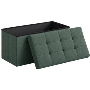 Banc de rangement en tissu capitonné vert, design moderne pour salon, meubles de maison - Product Image 1