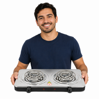Placa Calefactora Eléctrica Doble de 2000W y 150mm, de Acero Inoxidable, 68mm de Grosor, Portátil, para Cocina y Camping