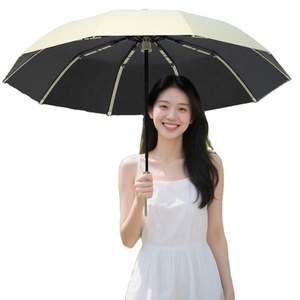 Parapluie d'affaires 480 os, ouverture et fermeture automatiques, pliable en 3 sections, revêtement noir, protection solaire et pluie, pour hommes, impression de logo personnalisé, vente en gros usine - Product Image 3