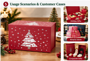 Caja de Regalo Navideña con Diseño de Árbol de Navidad Rojo, Caja de Cartón Impresa con Cajón Magnético Plegable, Opciones para Regalos Navideños - Product Image 5