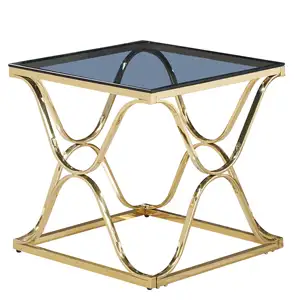 Mesa de centro de acero inoxidable para sala de estar, mesa de centro superior de cristal de Color dorado, moderna, nuevo diseño