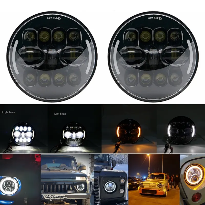 หลอดไฟ Led DRL ฮาโลเจน7นิ้ว,ไฟหน้าสำหรับ Wrangler JK สำหรับ Lada Niva 4X4สำหรับ Landrover สำหรับ Harley Sportster