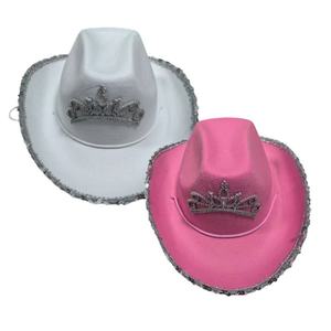 Sombreros de Vaquera Brillantes con Tiara, Sombrero Occidental de Fieltro con Pedrería y Lentejuelas para Despedida de Soltera, Disfraces y Accesorios para Festivales de Música - Product Image 2