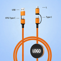 Câble de charge USB-C tressé 4-en-1 avec logo personnalisé et éclairage LED, charge rapide PD 60W – Cadeau d'entreprise haut de gamme
