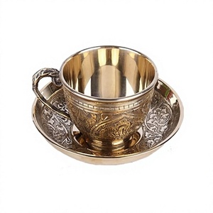Ensemble tasse et soucoupe à thé en laiton, design moderne, forme ronde, taille personnalisée, de la plus haute qualité. - Product Image 1