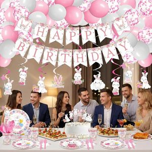 Kit Decorazioni per Festa di Compleanno a Tema Coniglietto Pasquale con Striscione, Decorazioni a Spirale, Palloncini, Topper per Cupcake, Piatti, Bicchieri e Cucchiai - Product Image 5
